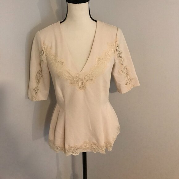Rebecca Taylor Lace Inset Peplum Blouse - Size 4 - Picture 2 of 10